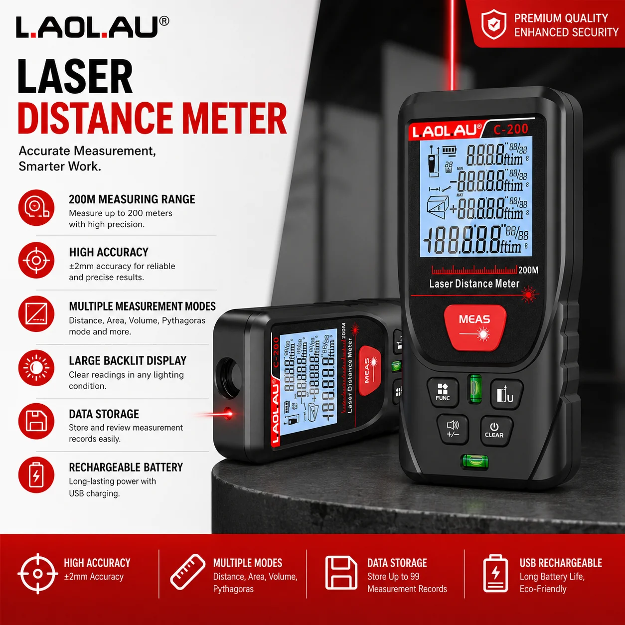 Industrial Laser Rangefinder - LAOLAU Digitale laserafstandsmeter ROOD/groene laserstraalmeter Hoge